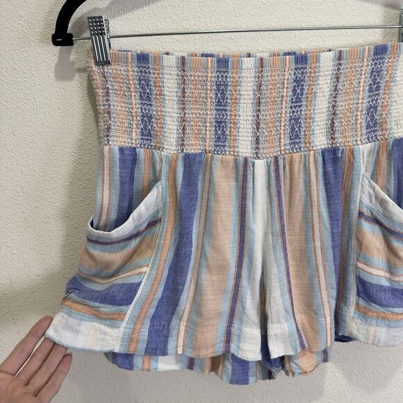 Anthropologie Shorts Womens‎ Small Blue Striped Smocked Beachy Boho Resort Comfy - Picture 5 of 14